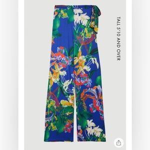Tall Floral Print Wide Leg Waist Tie Jersey Pant